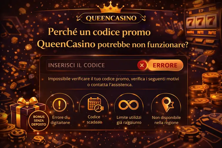 Problemi comuni con i codici promo Queen Casino con errori di inserimento, offerte scadute, problemi di idoneità dell'account e soluzioni